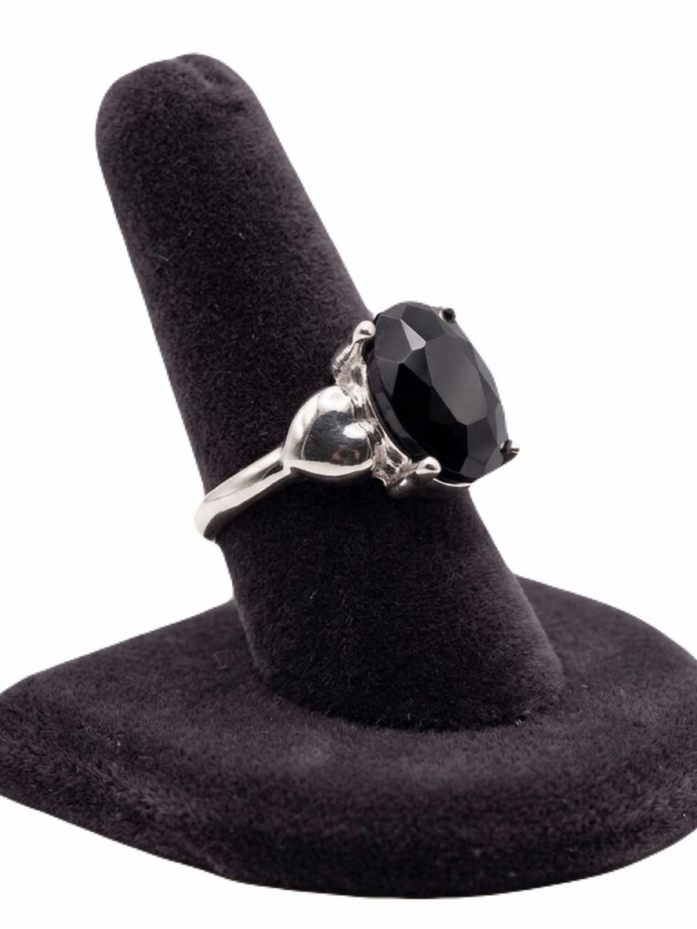 New Black Agate Polished Silver Handmade Oval Cut Heart Gemstone Ring